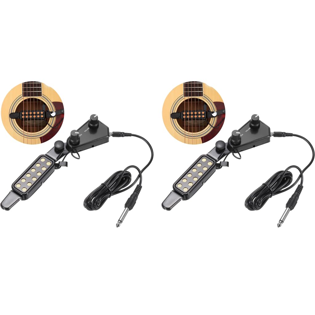 Hasthip 2Pcs Guitar Pickup, 12 Pole Pieces Design, Clip-On Acoustic To Electric Accessories With Tone Volume Control, Plug-And-P
