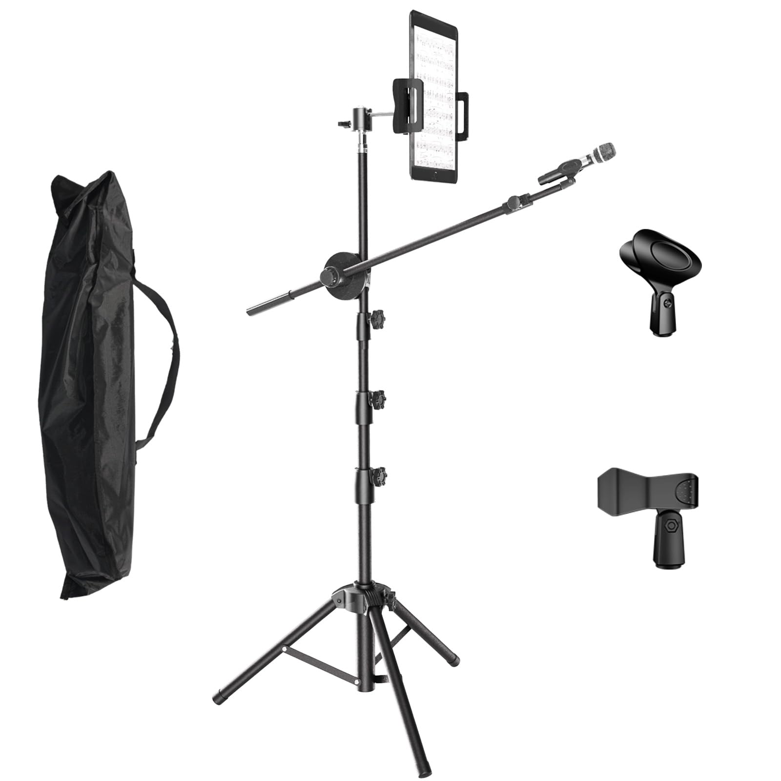 Kereal Microphone Stand Floor Boom Mic Stand With 360 Ball Head Tablet Holder, Two Mic Clips For Singing, Portable Mic Stands Ad