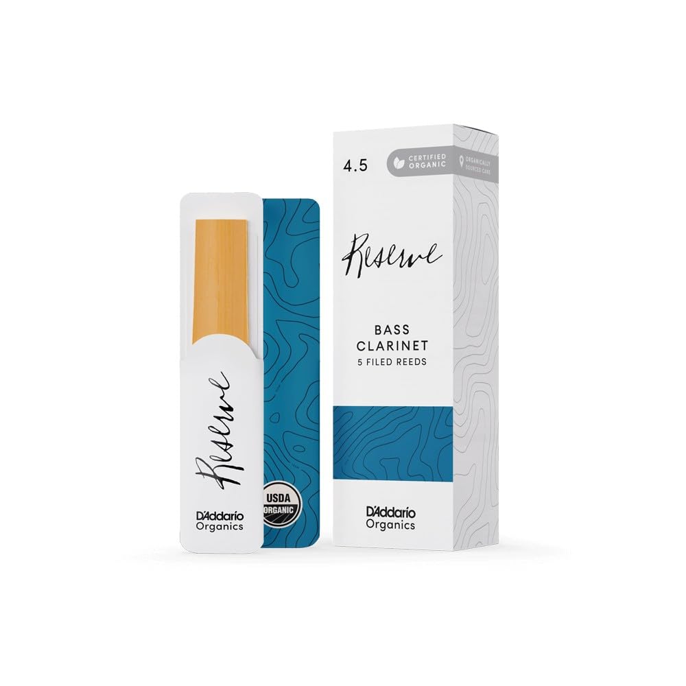 DAddario Organic Reserve Bass Clarinet Reeds - Reeds for Clarinet - Individually Sealed - 4.5 Strength, 5 Pack