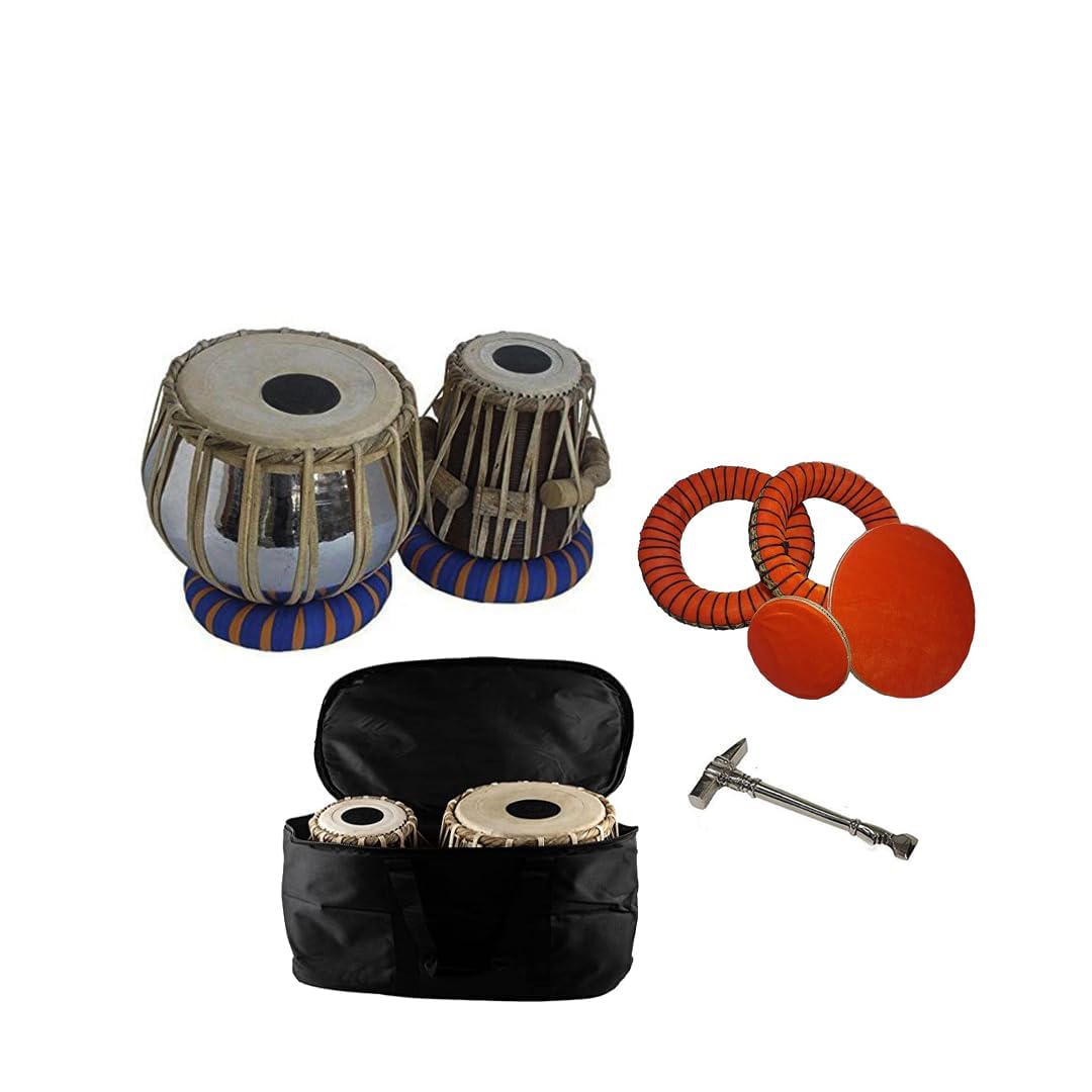 Wooden Indian Tabla Set For Beginners, Bayan And Dayan With Carry Bag, Cushion Rings And Tuning Hammer