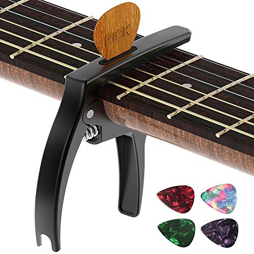 Guitar Capo,Tanmus 3In1 Zinc Metal Capo For Acoustic And Electric Guitars (With Pick Holder And 4Picks),Ukulele,Mandolin,Banjo,G