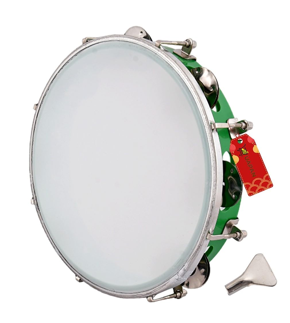 Uapan Dafli Musical Instrument Dafli/Tambourine 10 Inch Hand Percussion Musical Instrument (Green Tambourine)