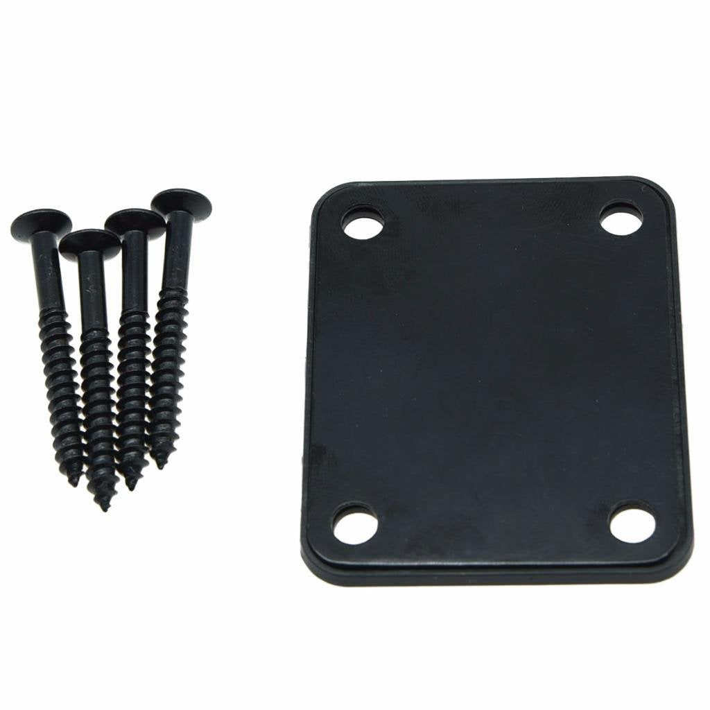 Dopro 4-Bolt Electric Guitar Replacement Neckplate Bass Metal Neck Plate with Screws for FD Strat Tele or Basses Black