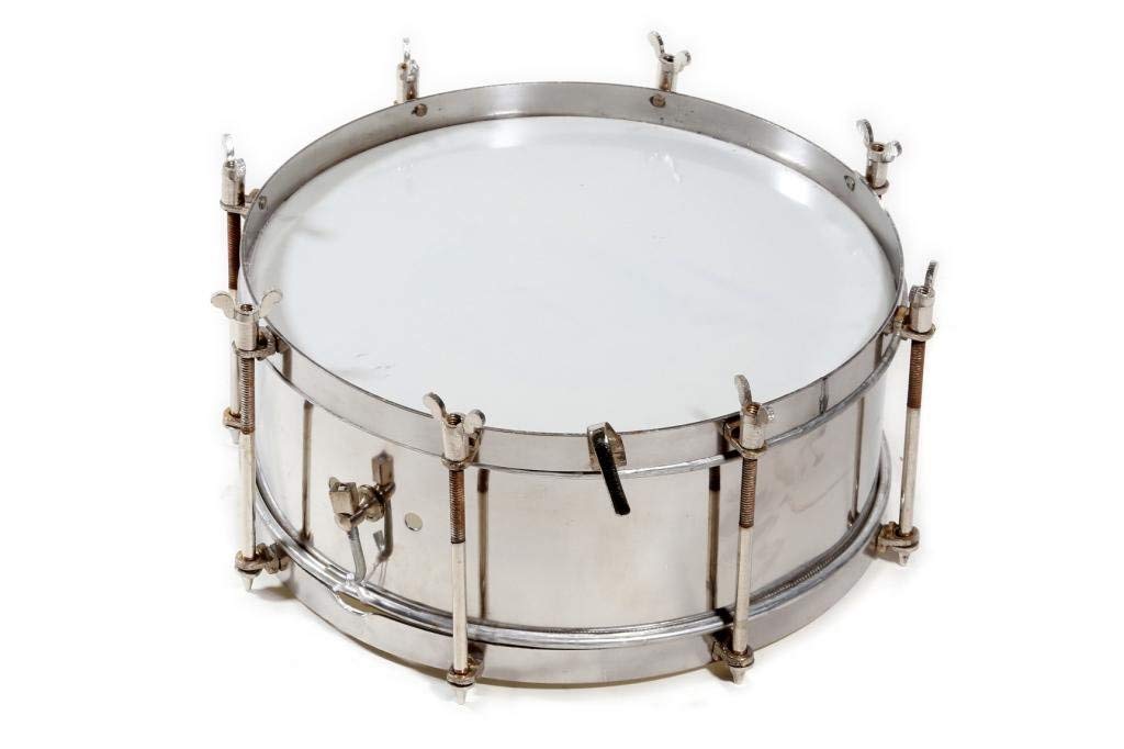 SmSai Musicals Marching Steel Side Drum Dhol (Silver, 14 Inches)
