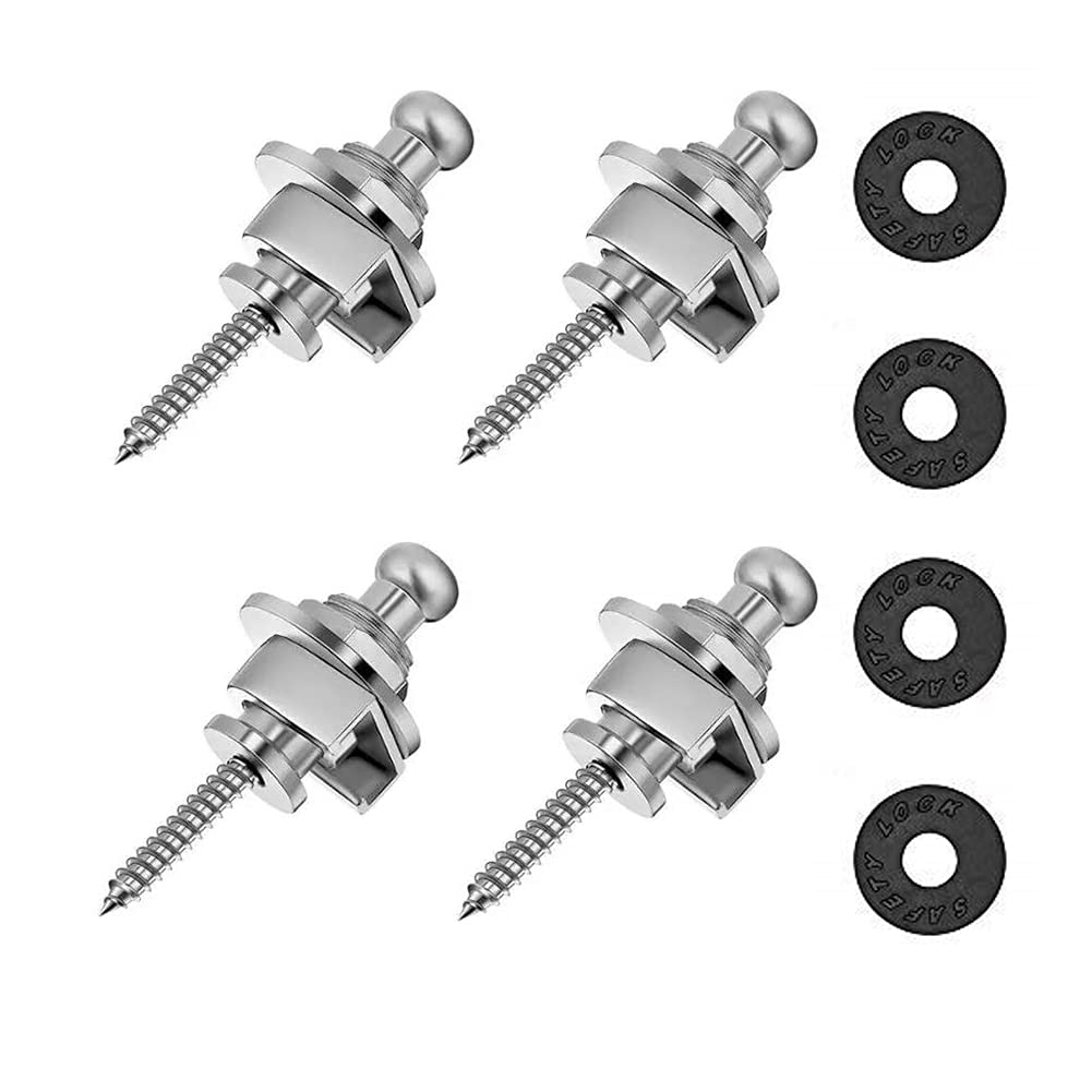 C Cltein 4Pcs Guitar Strap Locks And Buttons Quick Release Security Straplocks For Electric Acoustic Guitar Replacement (Silver+