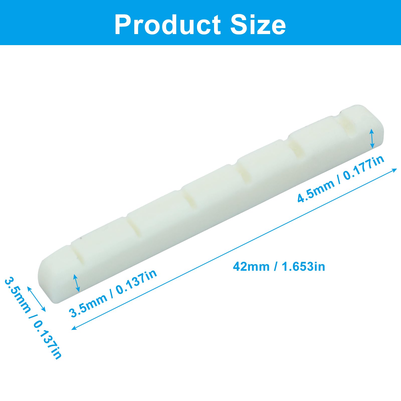 Hordion 42mm Guitar Bone Nut, 6 String Electric Guitar Nut Flat Bottom Pre-Slotted for Strat Tele Guitar (42 X 3.5 X 4.5/3.5mm 2