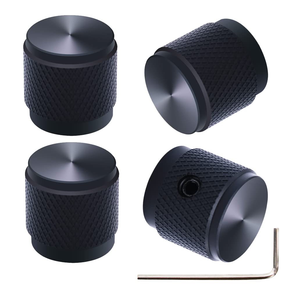 mxuteuk 4pcs Black Guitar Knobs Aluminum Alloy Potentiometer Control Knob Volume Audio Electric Guitar Bass Knob Screw Type 17 x