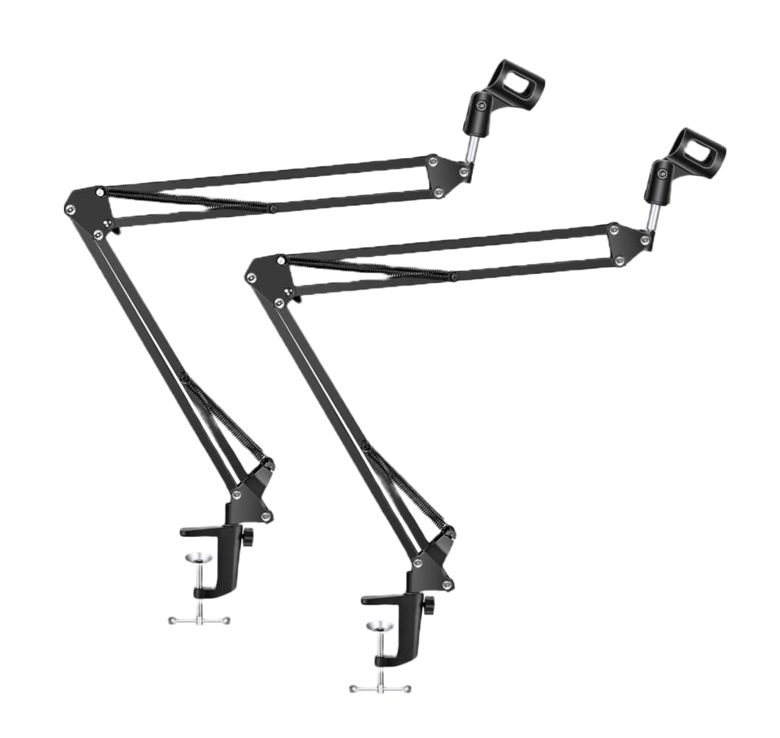Techtest Set Of 2 Condenser Microphone Stand, Mike Stand Recording Microphone Stand Suspension Scissor Arm Mic Stand For Singing