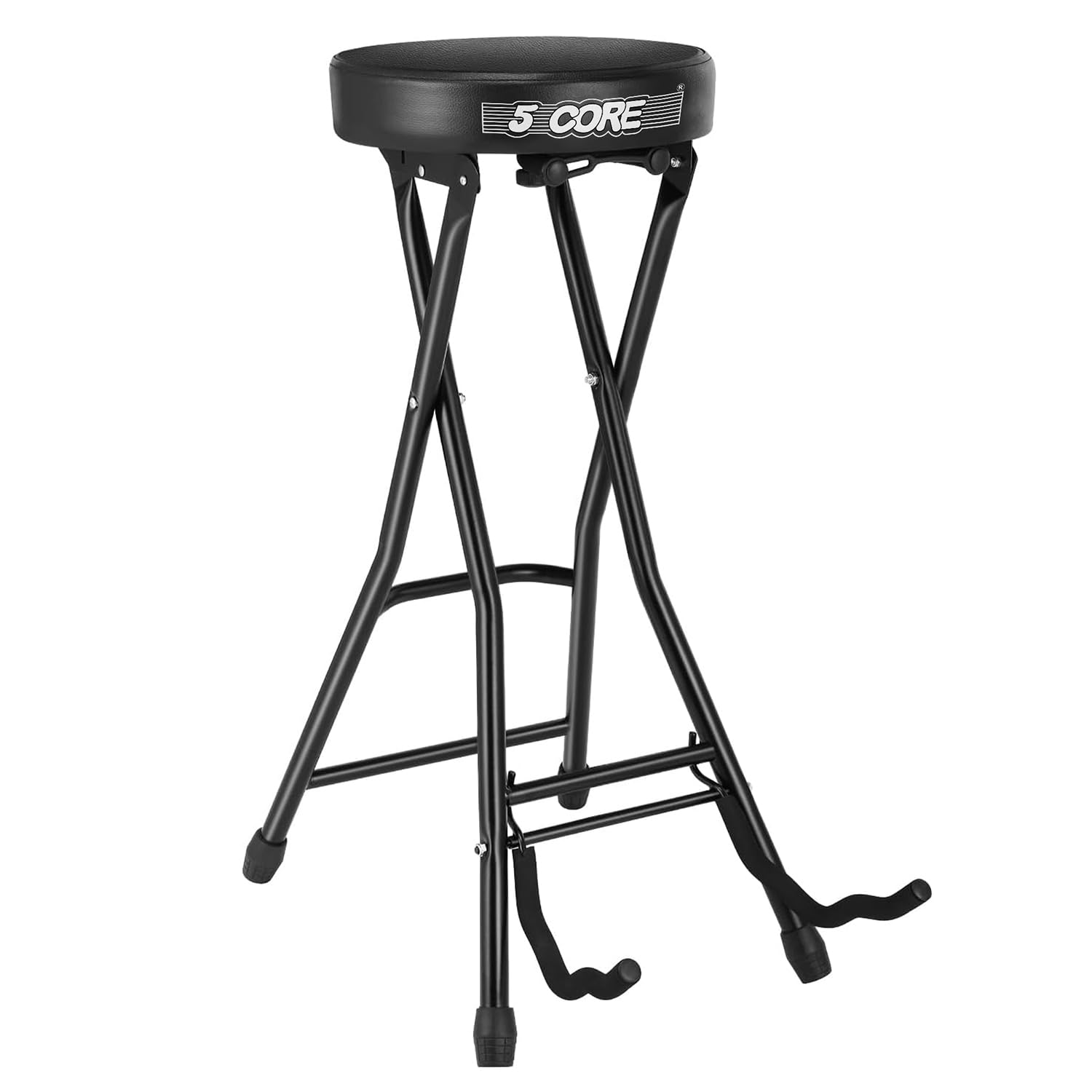 5 CORE Guitar Stool with Guitar Stand Foot Rest Portable Folding Chair with Padded 3.15 Seat and Rubber Feet for Home Studio On 