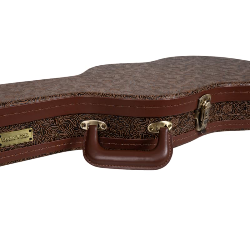 Crossrock Contoured Wooden Electric Guitar Case for Fender Stratocaster & Telecaster | Blossom Brown Finish,Burgundy Velvet Inte