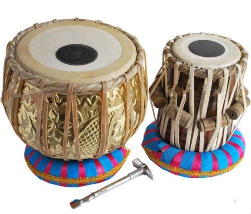Sai Musical Sheesham Wood Tb-0099 Hand Made Golden Brass Tabla Set Gold Color - A Musical Instrument.