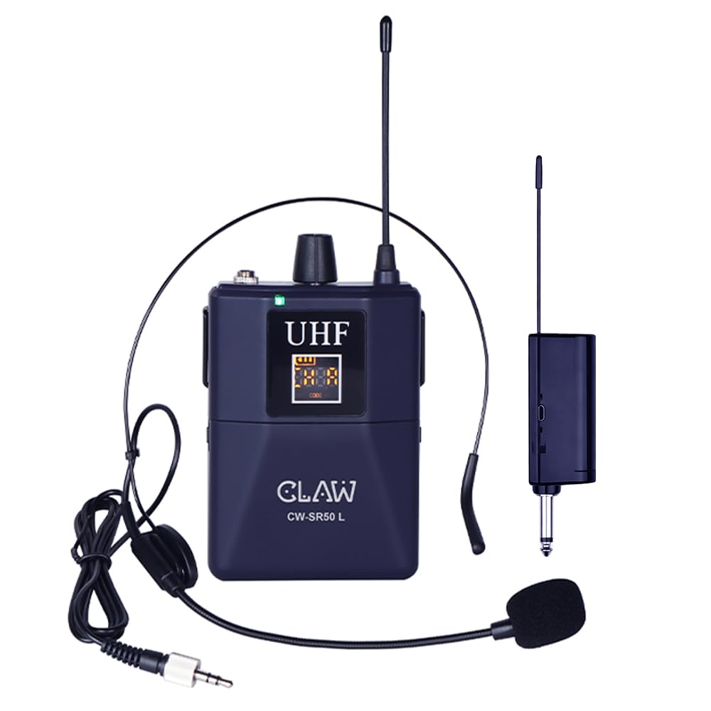 Claw Cw-Sr50L Professional Uhf Wireless Lavalier And Head Microphone With One-Tap Mute, Plug & Play Bodypack Rechargeable Receiv