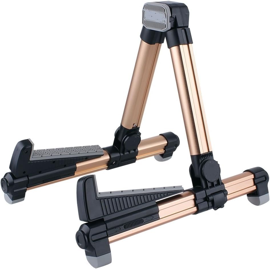 Stallion Sl101 Aluminium Guitar Stand - Foldable, Adjustable For All Types Of Guitars, Basses, Ukuleles And Violins, Banjo (Gold