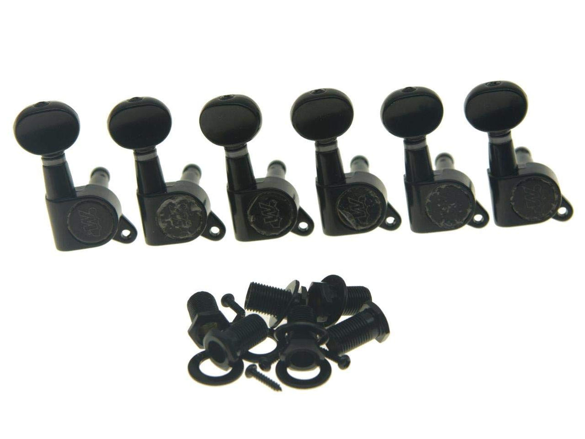 Wilkinson 6 Inline Black E-Z-Lok Post Guitar Tuners E-Z Post Guitar Tuning Keys Machine Heads With Mini Oval Button