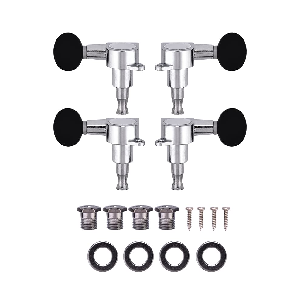 2L2R Ukulele Tuning Pegs 4 String Guitar Fully Enclosed Locking Tuner Machine Heads Silver Balck