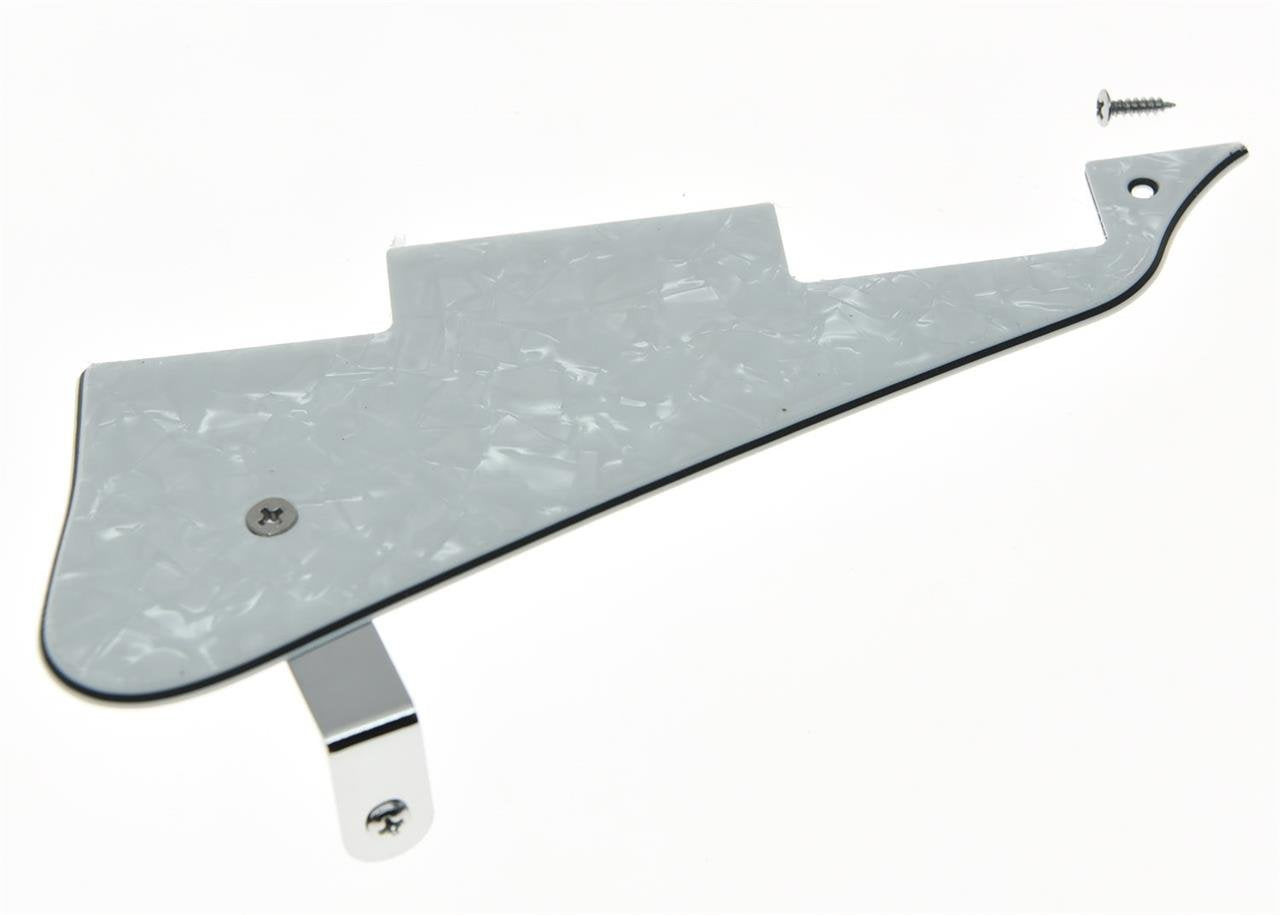 KAISH White Pearl LP Guitar Pickguard with Chrome Bracket for Epi Les Paul