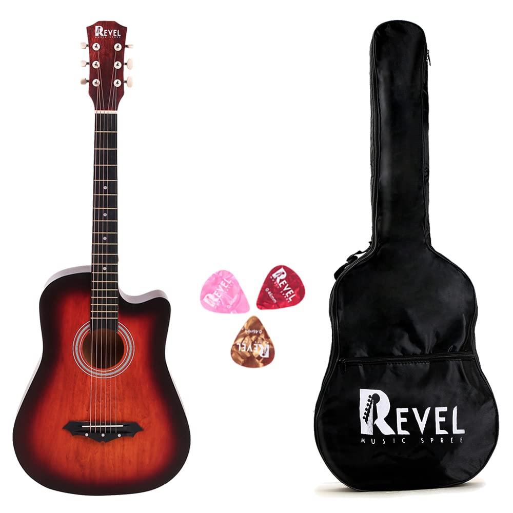 Revel 38 Inches Lindenwood Cutaway Design Acoustic Guitar With Carry Bag And Plectrums. (sunburst)