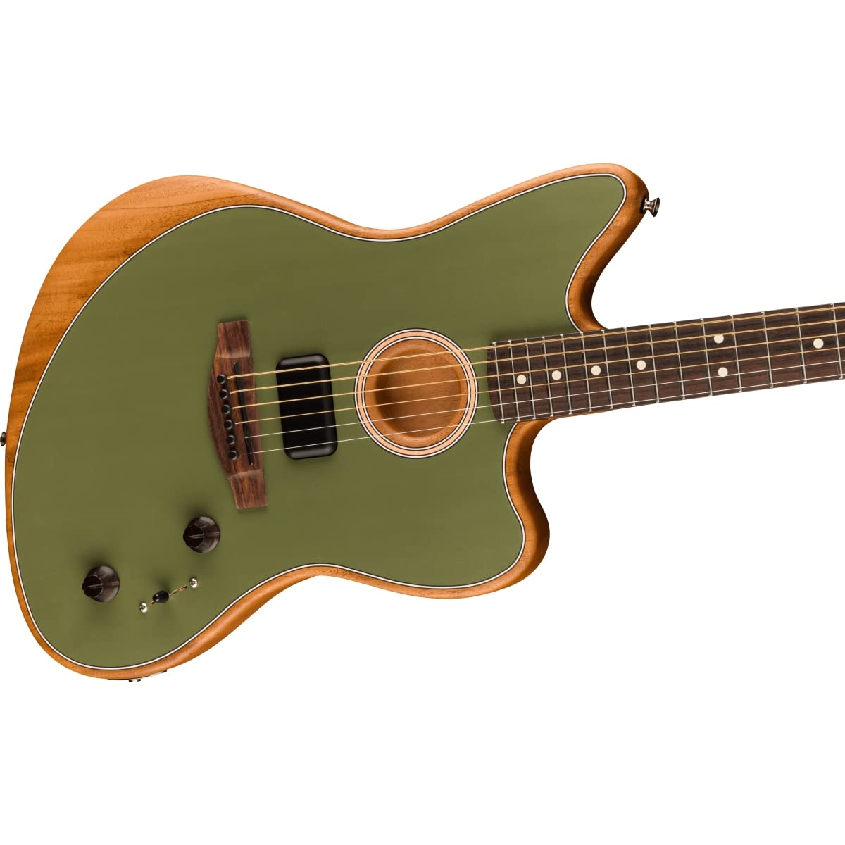 Fender Acoustasonic Player Jazzmaster Acoustic Electric Guitar, with 2-Year Warranty, Antique Olive, Rosewood Fingerboard, with