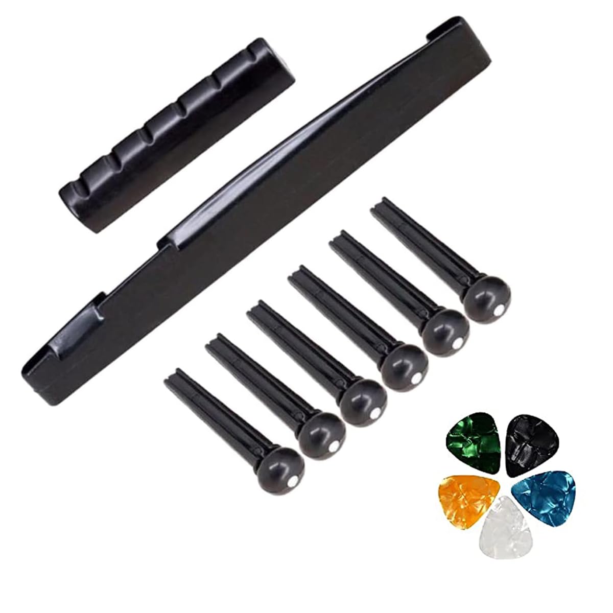 Device Of Urban Infotech Guitar Saddle Nut And Bridge Pins Set With 5 Guitar Picks Replacement For Acoustic Guitar 1Saddle, 1 Gu