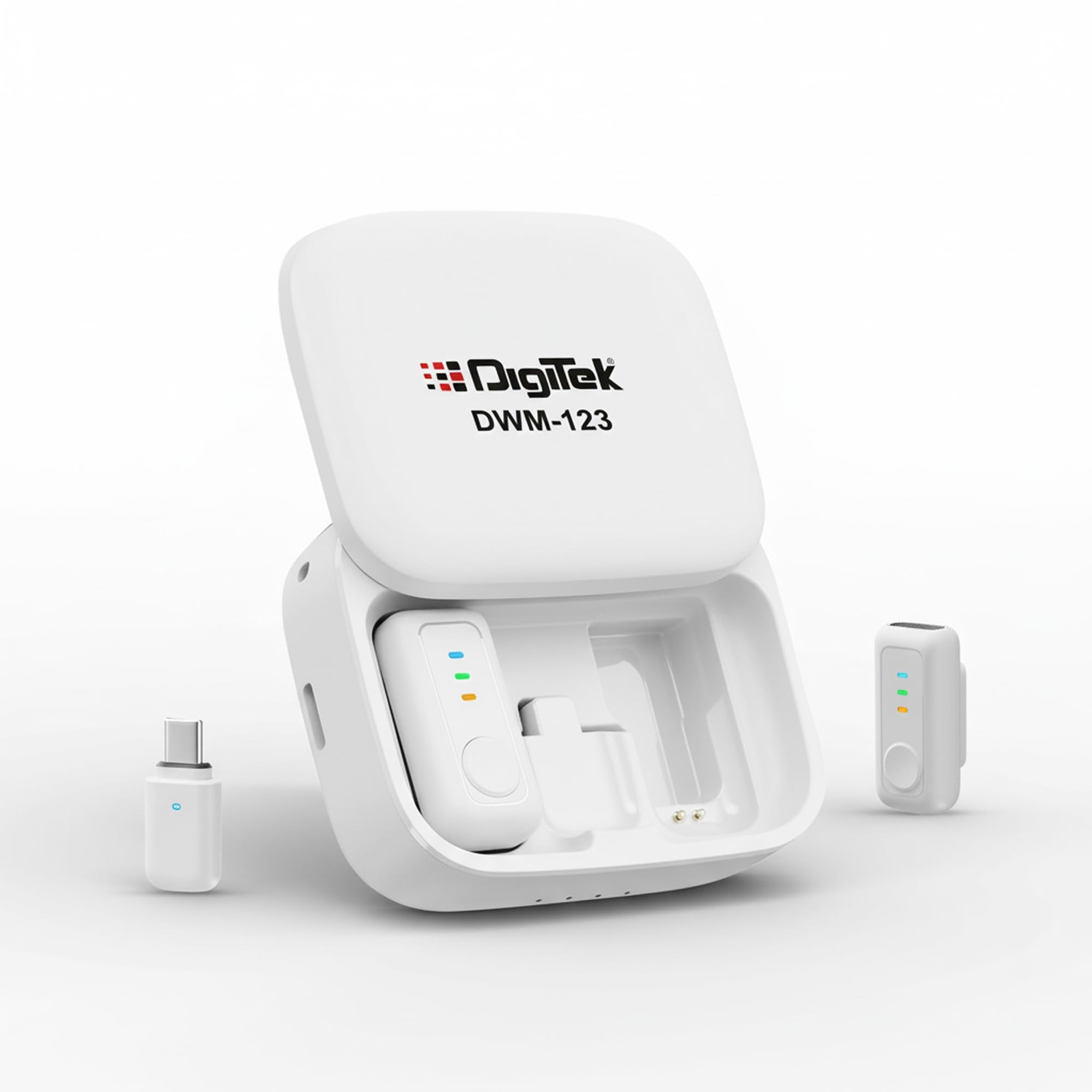 Digitek (Dwm 123 2-In-1 Wireless Microphone System With Charging Case & Magnetic Collar Clip, Type-C Receiver For Iphone 15 & Ab