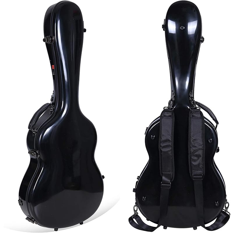 Crossrock 4/4 Full Size Backpack Style Fiberglass Hardshell Black Classical Guitar Case