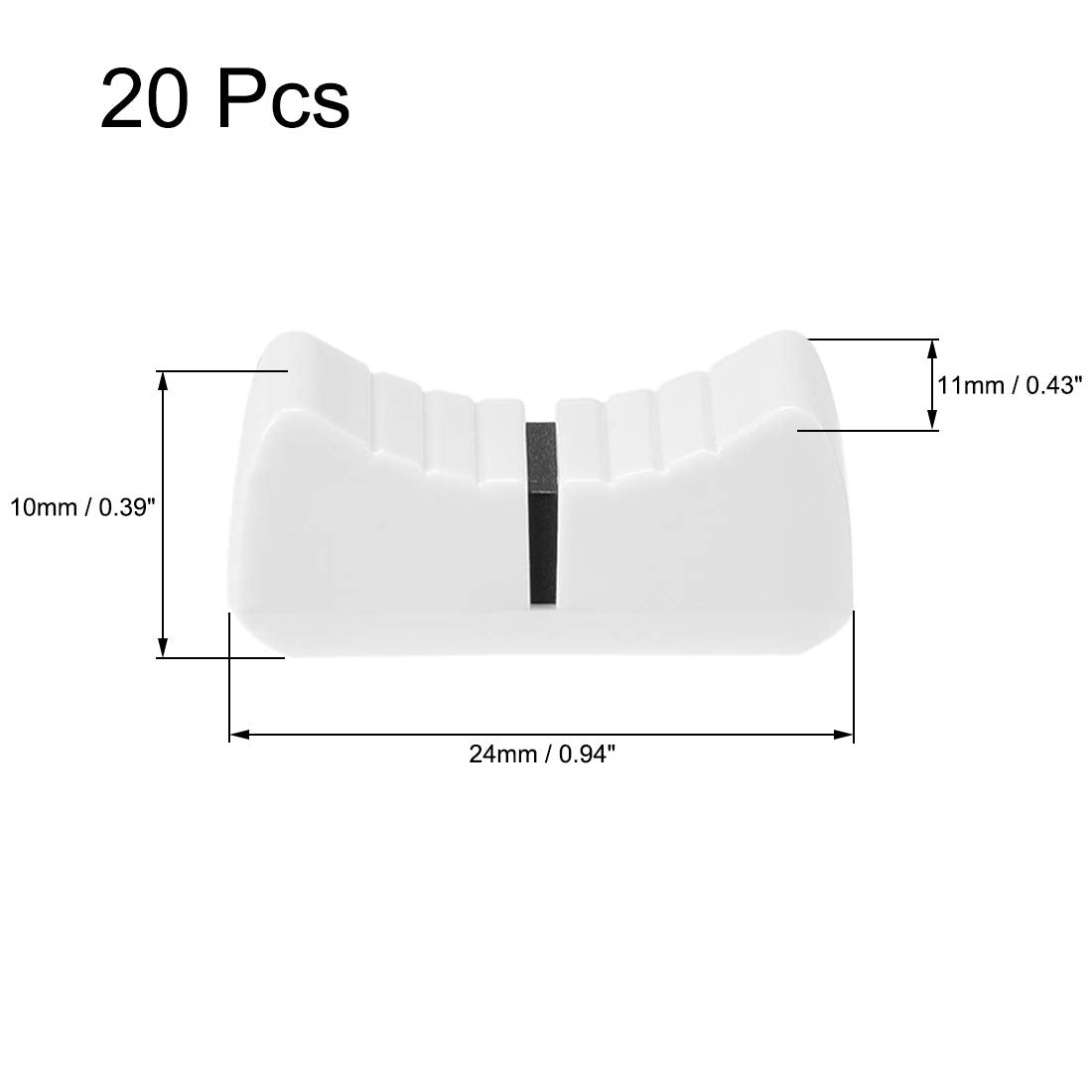 uxcell 24mmx11mmx10mm Console Mixer Slider Fader Knobs Replacement for Potentiometer White Knob Black Mark 20pcs(Fit Hole 4 x 0.