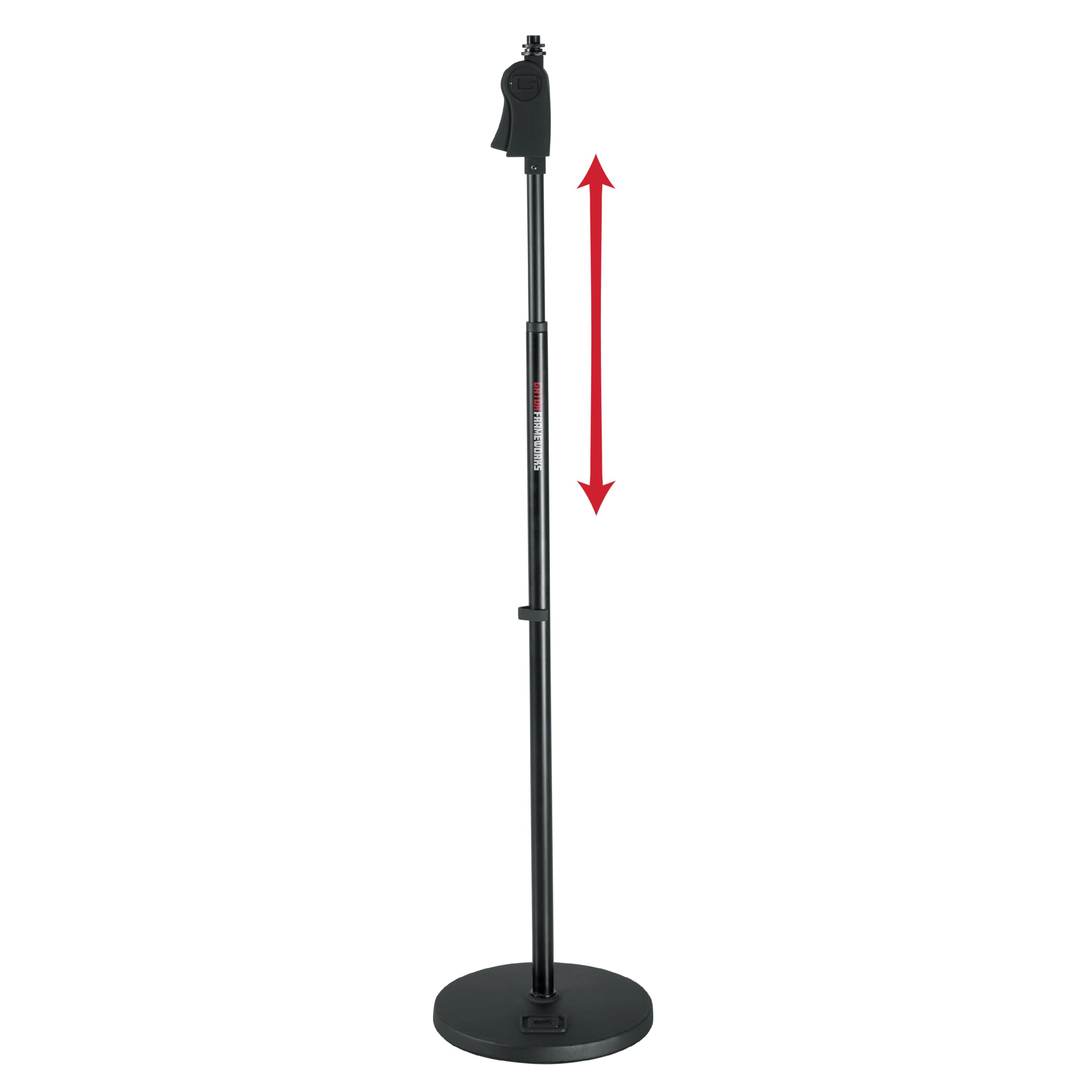 Gator Frameworks Microphone Stand with 10'' Weighted Base and Deluxe Soft Grip Squeeze Height Adjustment (GFW-MIC-1001),Black