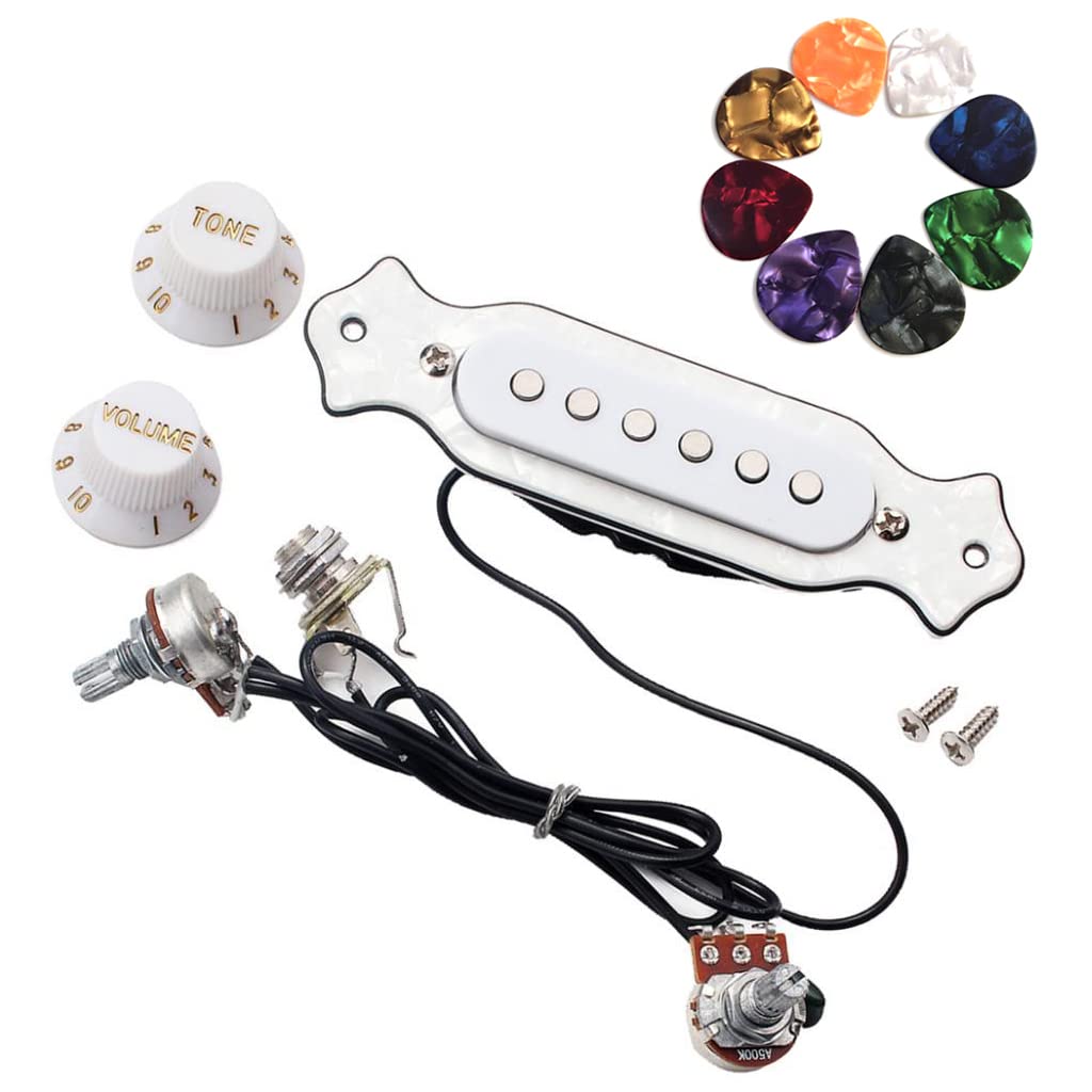 Joinsi 1 Sets Pre-Wired 6-String Cigar Box Guitar Pickup Soundhole Harness With Picks, Volume & Tone For Electric Guitar
