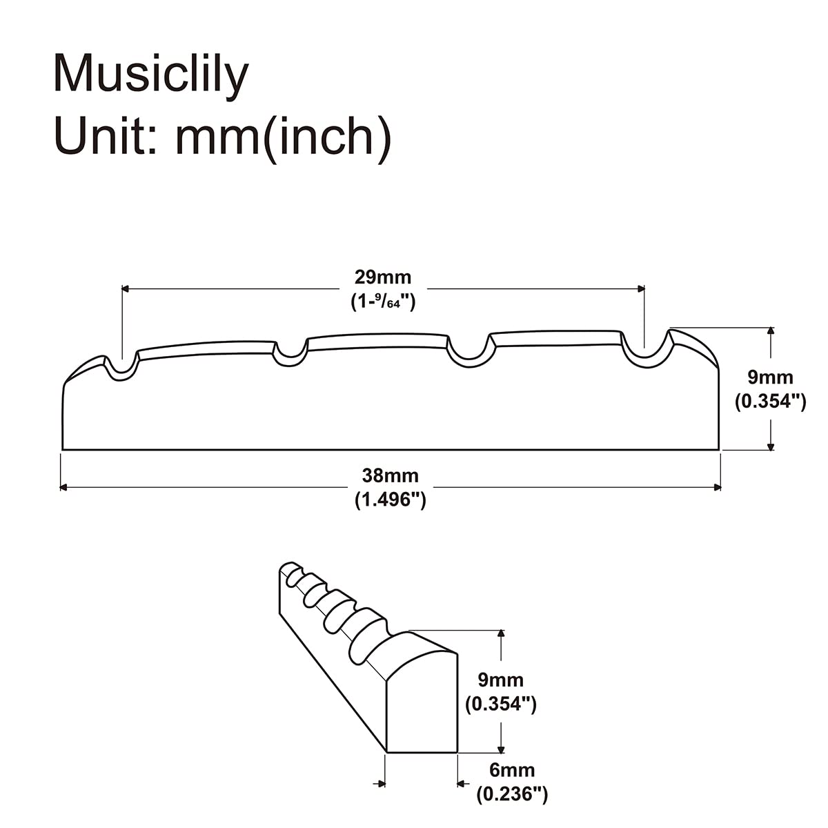 Musiclily Basic 4-String Slotted Electric Bass Brass Nut for Precision/Jazz Bass, 38x6x9mm