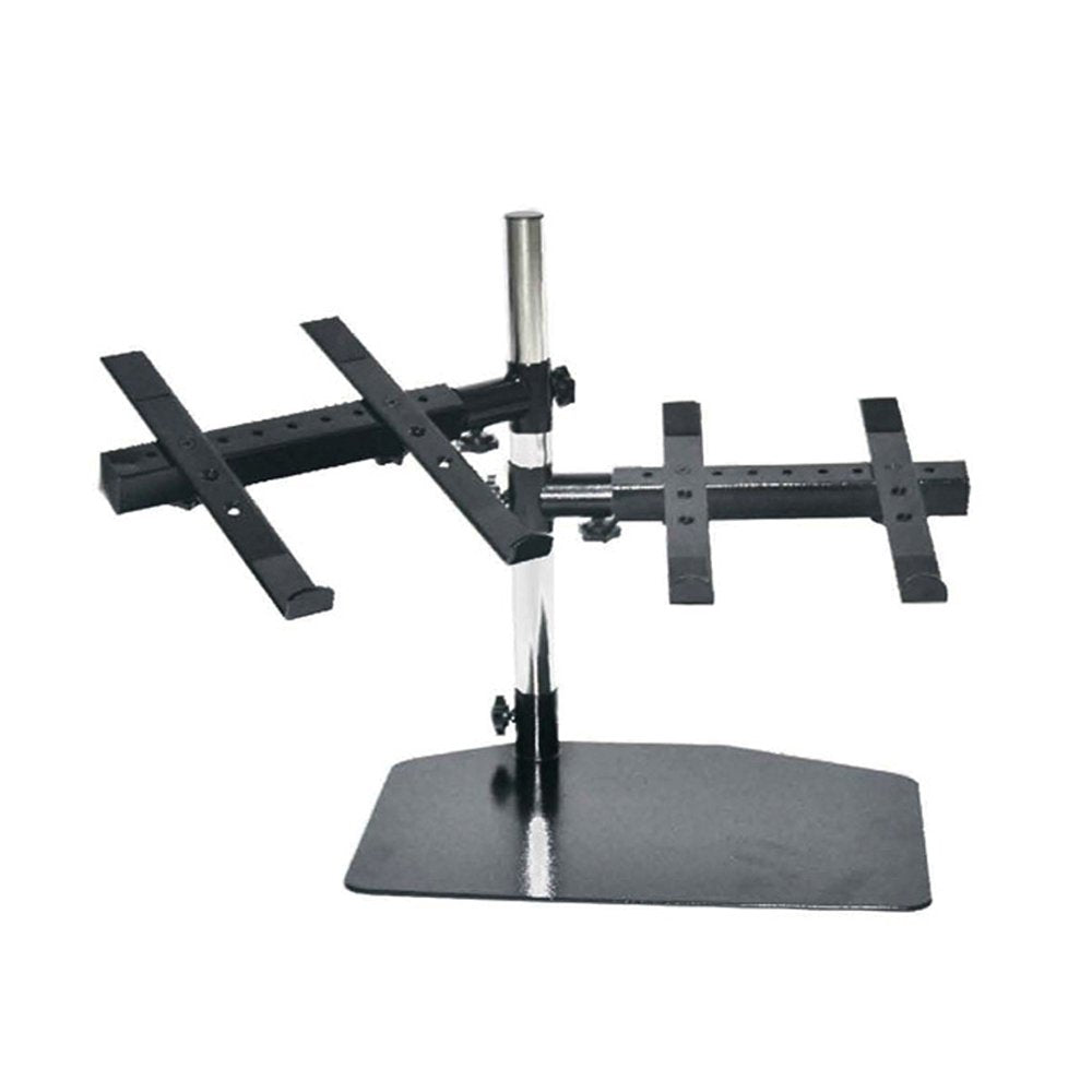 Pyle Portable Dual Laptop Stand - Standing Table Holder with Bracket Arms, Adjustable Height and Ergonomic Design for DJ Mixer, 