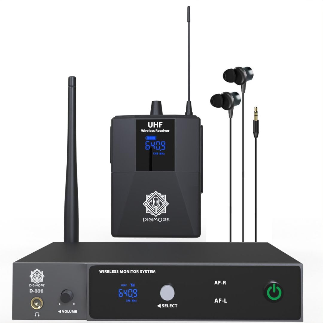 Digimore Uhf Wireless In-Ear Monitor System | 300 Ft Range | Rack Mounts | Professional Iem With No Noise & Crisp Monitoring | F
