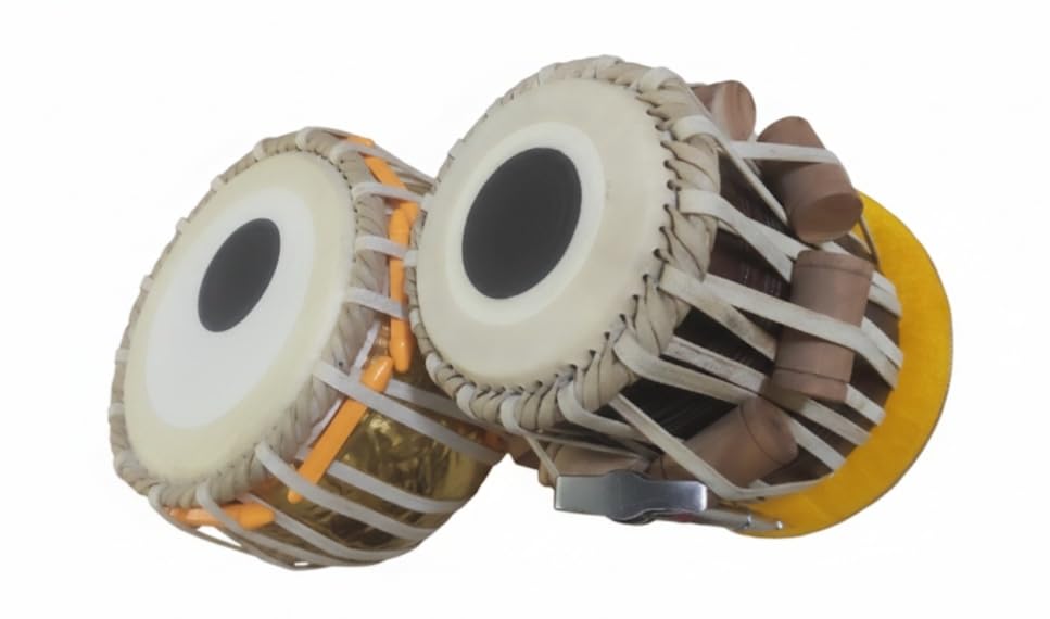 Tabla Set With 3Kg Brass, Traditional Indian Percussion Drums With Yellow Heads, Includes Carrying Case