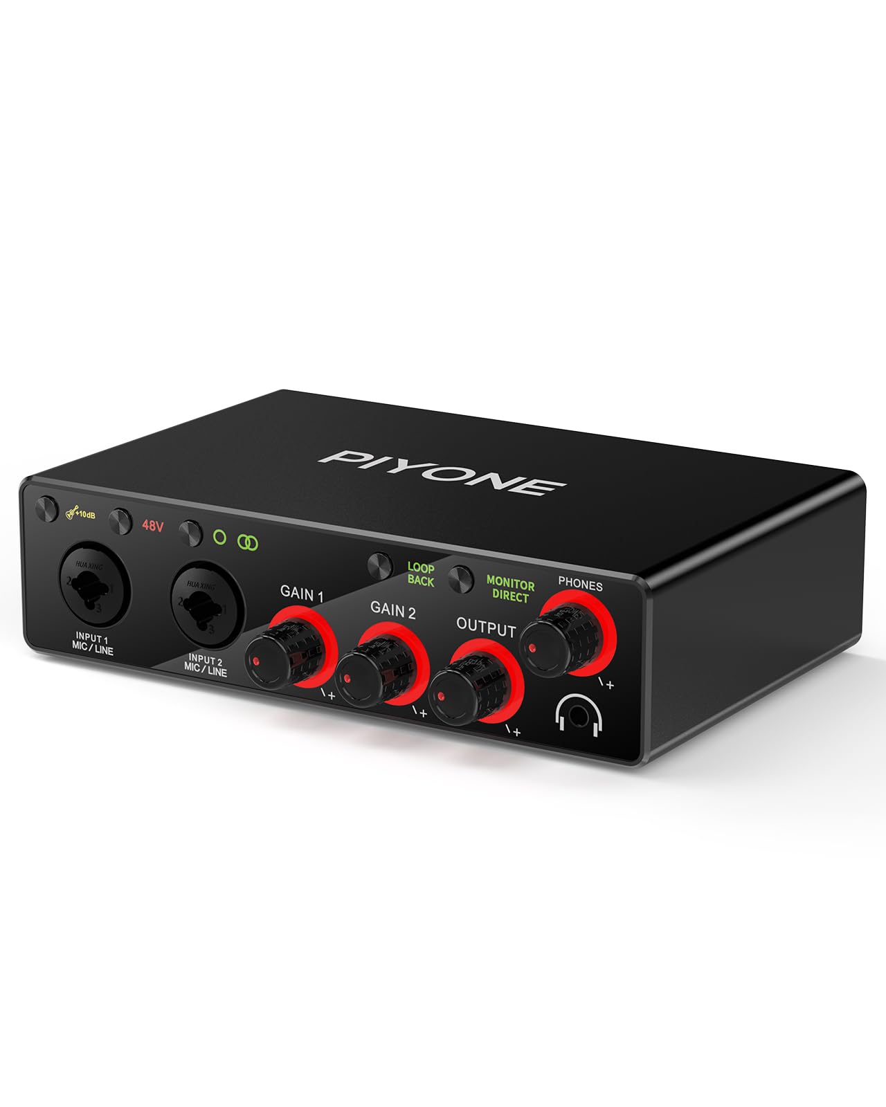 PIYONE Audio Interface, 2X2 24-bit/192kHz Interface for High-Fidelity, Studio Quality PC/Mac/iOS Recording, XLR/TRS Combo Input(