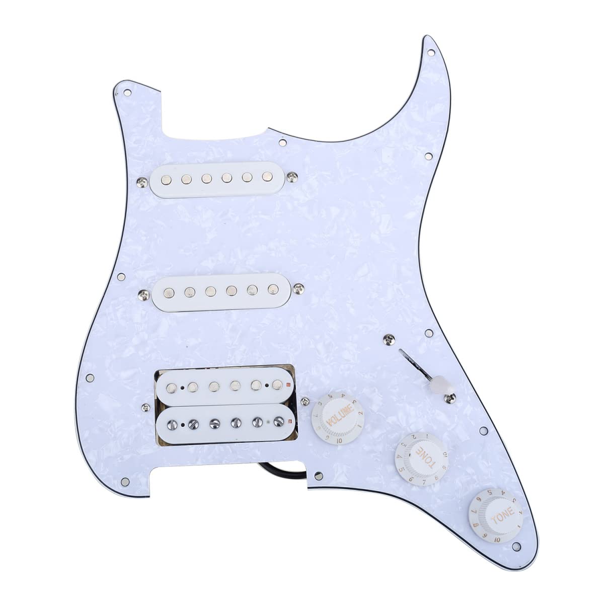 Musiclily 11-Hole HSS Prewired Loaded Pickguard with Single Coil Pickups Set for Fender Squier Strat Electric Guitar, 4Ply White