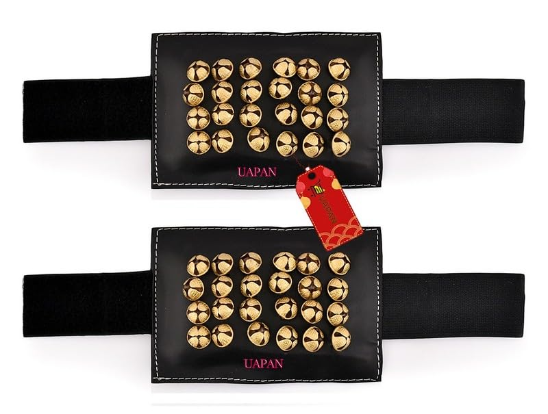 Uapan Brass Ghungroo Bells For Kathak Dance, Black Leather With Velcro, 48 Bells Classical Indian Musical Anklets(Black, 24+24)