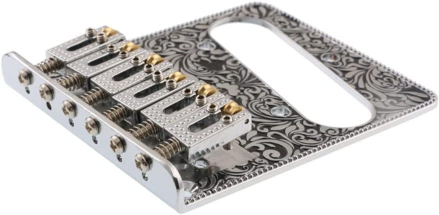 TUOREN Set of Carved Pattern 6 String Roller Saddle Bridge Plate 3 Way Switch Control Plate Compatible with Tele Telecaster Styl