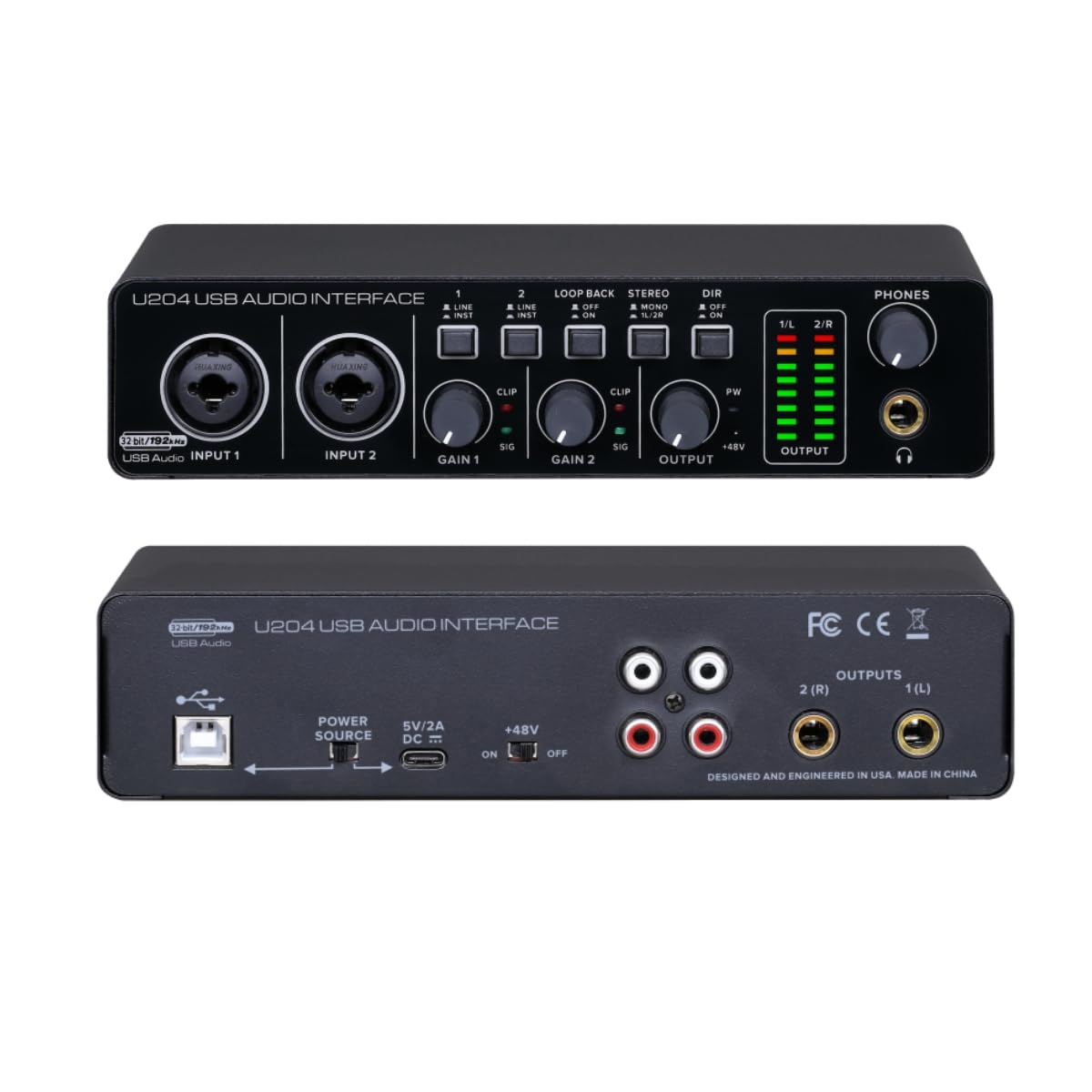 BOMGE U204 USB Audio Interface for PC Computer Recording Music, 2x2 Guitar Audio Interface for Mac 32Bit/192kHz Podcasting Strea