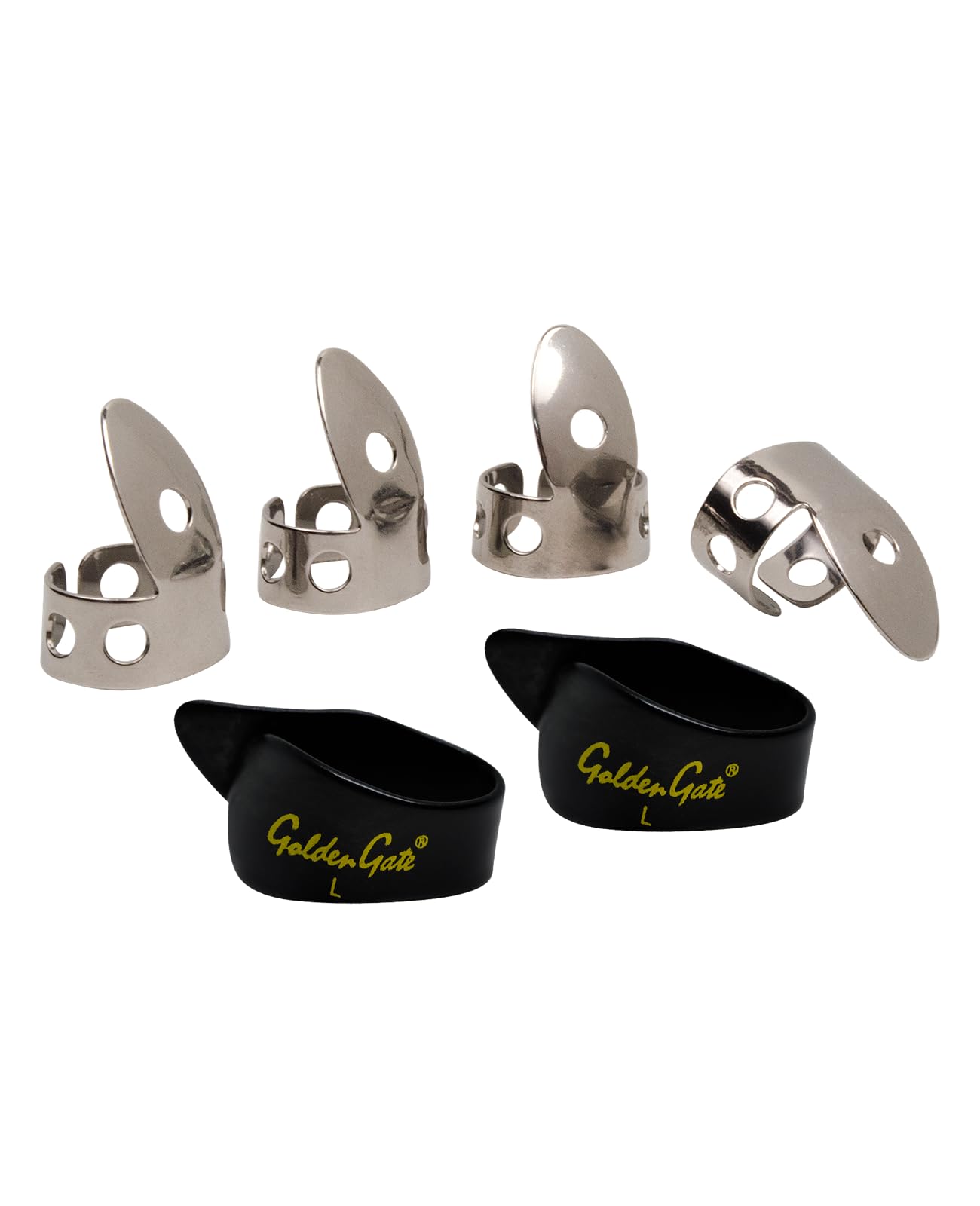 Golden Gate Gp1-4B Thumb & Finger Pick Pack - Stainless Steel/Black - Large