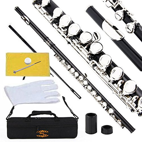 Glory Closed Hole C Flute With Case, Tuning Rod And Cloth And Gloves,Black