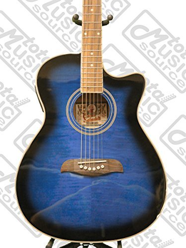 Oscar Schmidt Auditorium Florentine A/E Guitar, on board Tuner, Trans Blue, O...