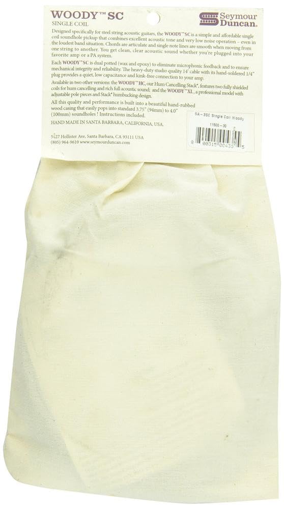 Seymour Duncan SA-3SC Woody SC Acoustic Soundhole Pickup - Magnetic Single Coil Pickup for Standard Steel String Acoustic Guitar