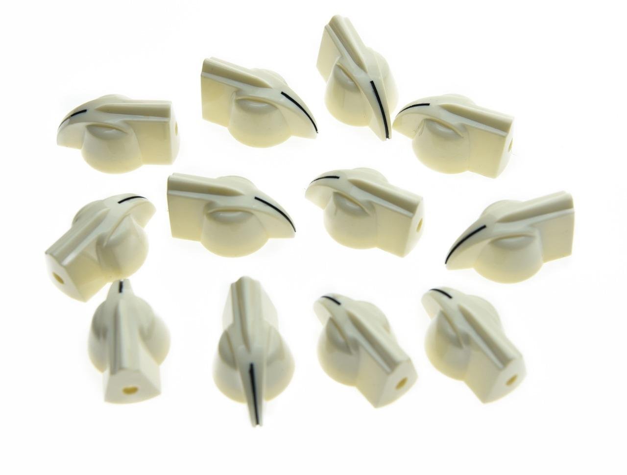 Kaish 12Pcs Raised Vintage Guitar Amplifier Knobs Effect Pedal Chicken Head Knobs Aged White