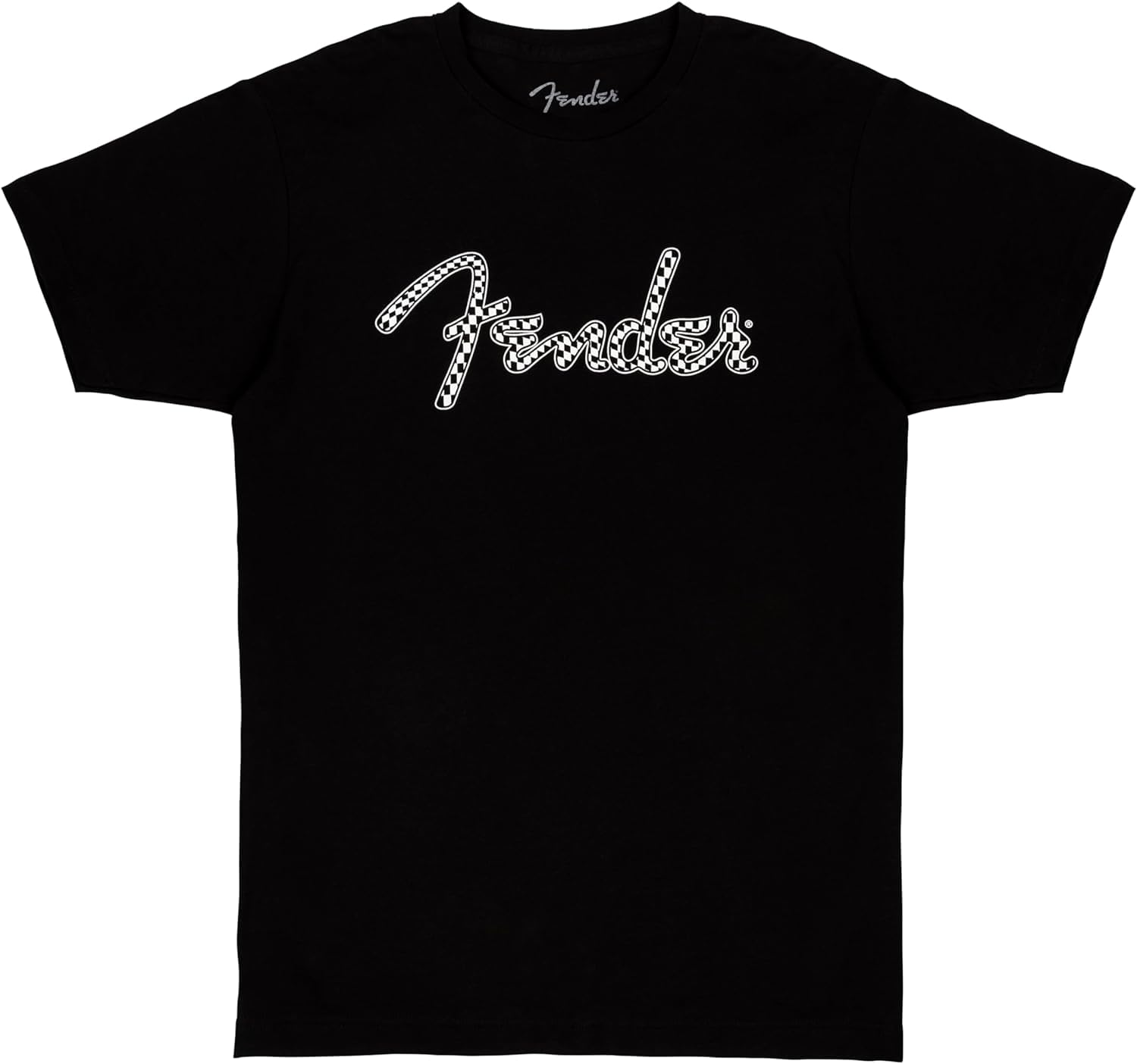 Fender Spaghetti Wavy Checker Logo T-Shirt, 100% Cotton, Black, Small