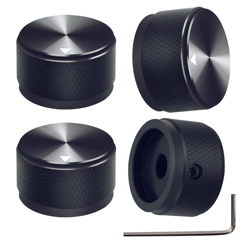 Mxuteuk 4Pcs Black Guitar Knobs Aluminum Alloy Potentiometer Control Knurled Knob Volume Audio Electric Guitar Bass Screw Type 2