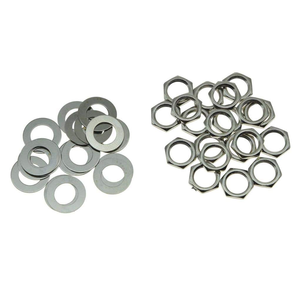 Kaish 20Pcs Us Thread 3/8 '' Guitar Pots Nuts Potentiometer Hex Nut And Washers For Cts Pots & Switchcraft Jacks Nickel