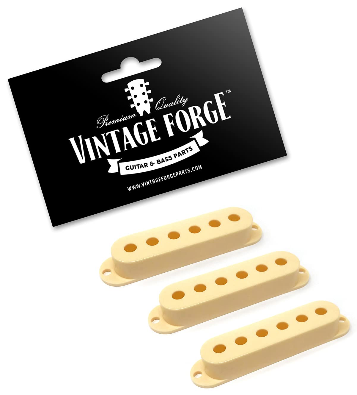 Vintage Forge Cream Plastic Single Coil Pickup Covers for Fender Stratocaster Strat Electric Guitar (Set of 3) PCST-CRM