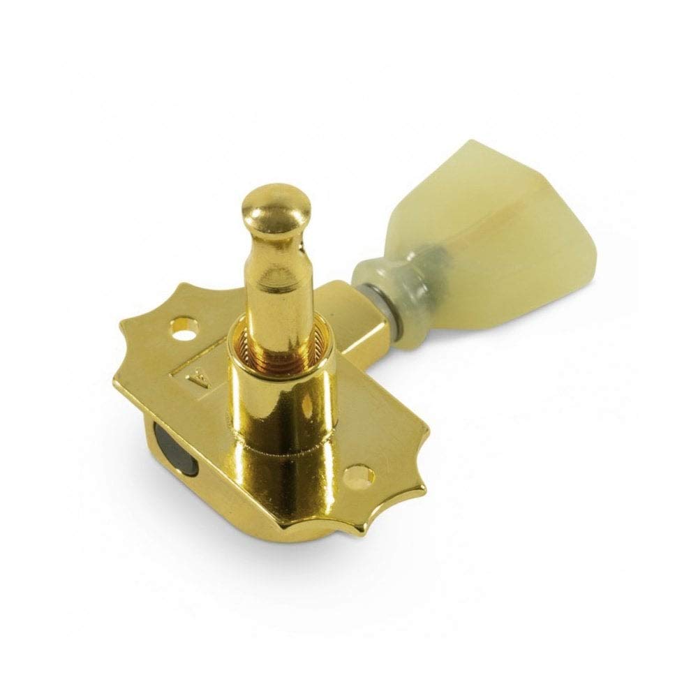 Tuner - Kluson, Revolution G Mount, Pearloid Button, 3/side, Color: Gold