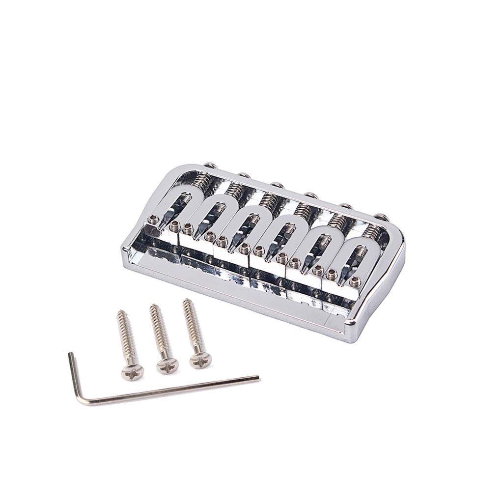 Ogdni 6 Strings Hardtail Saddle Bridge,Chrome-plated String Through Body Fixed Bridge for Strat Tele Style Guitars Replacement (