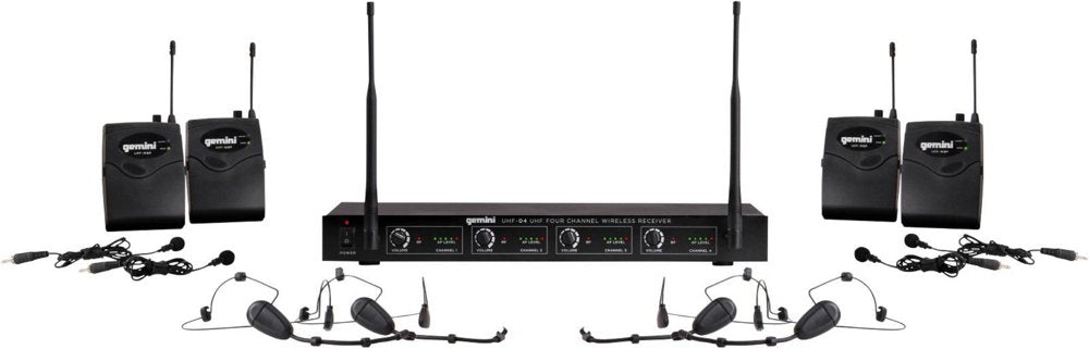 Gemini Sound UHF-04HL Professional Audio DJ Equipment Superior Single Channel Quad 4 Wireless UHF Headset Lavalier Microphones R