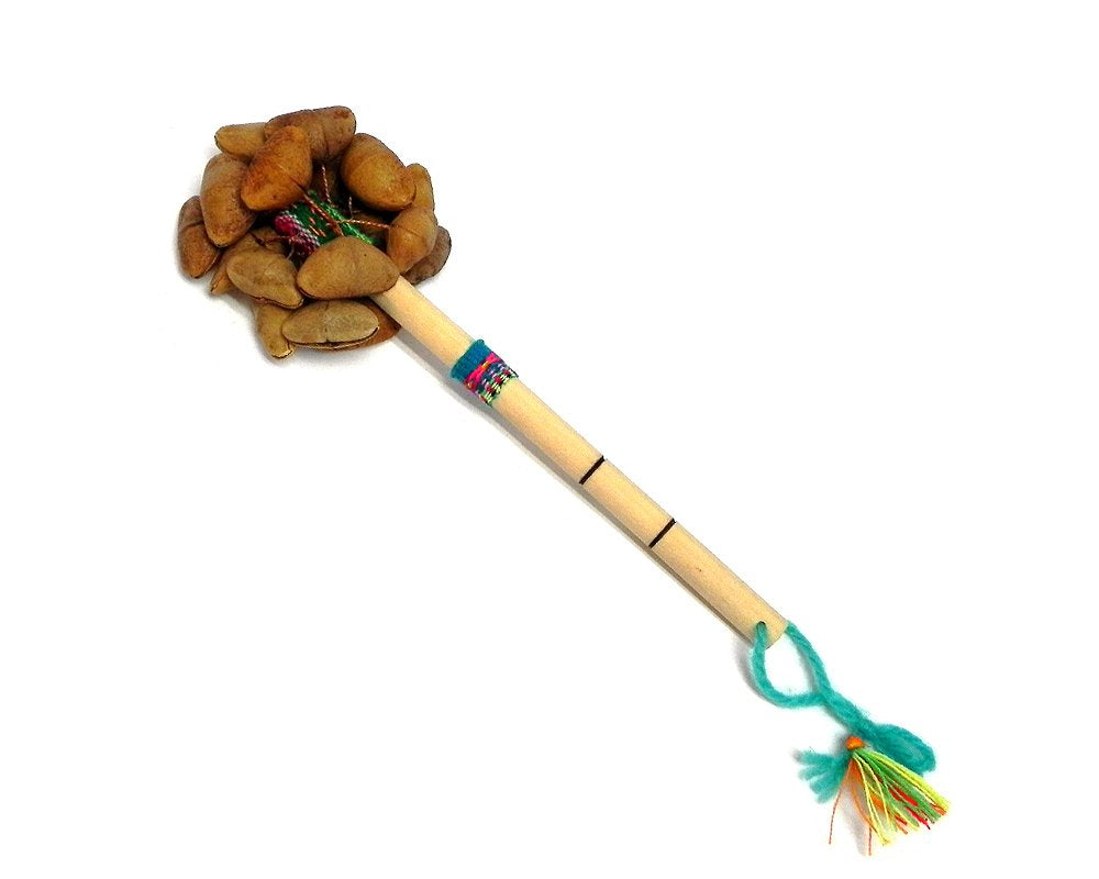 Natural Cacho Seed Pod Shell Nut Shaker Bamboo Wooden Handle Stick Rattle Maraca Handmade Percussion Gifts Peruvian Musical Inst
